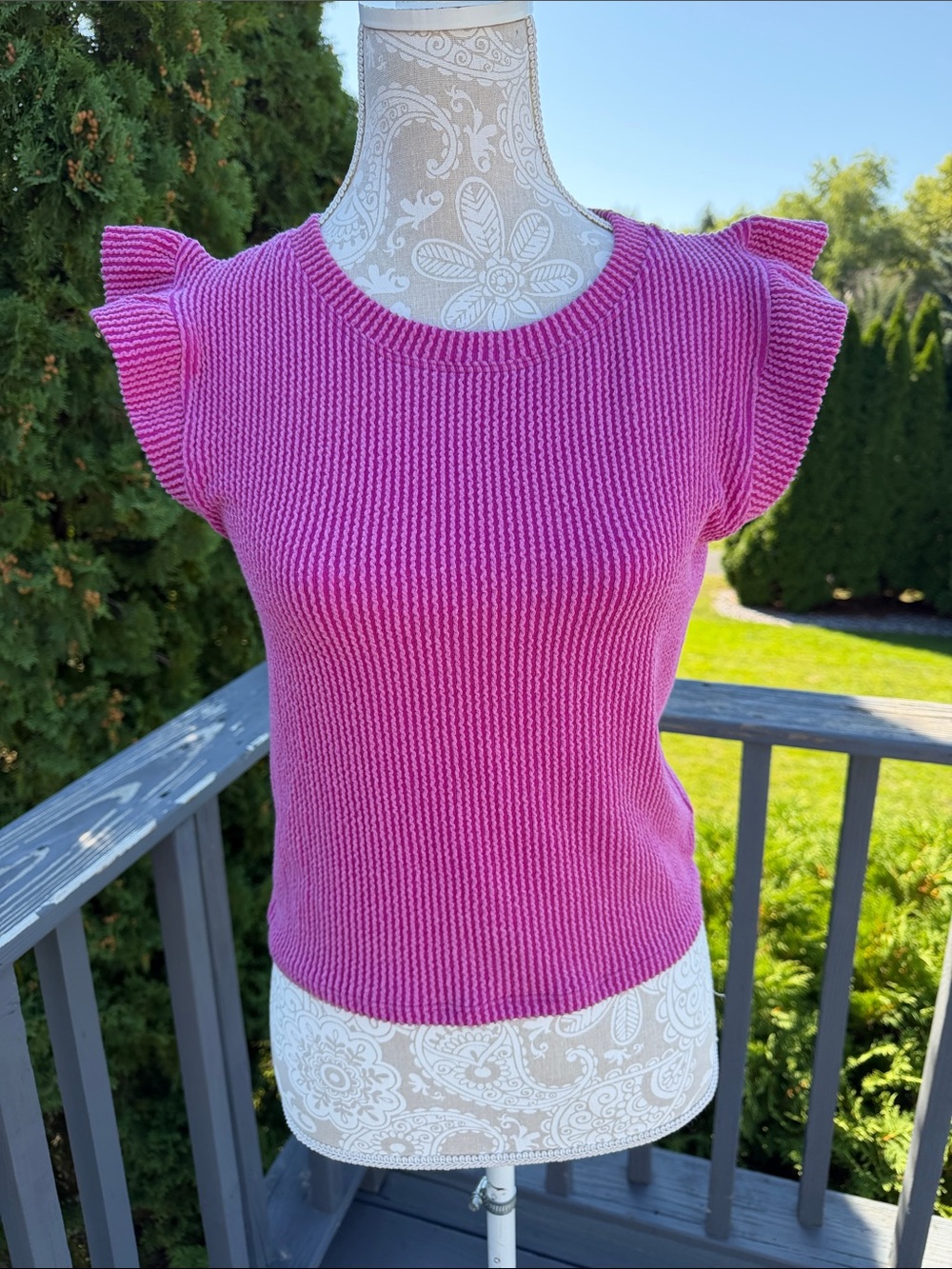 Hot Pink Ruffle Sleeve Knit Tank Top sz L